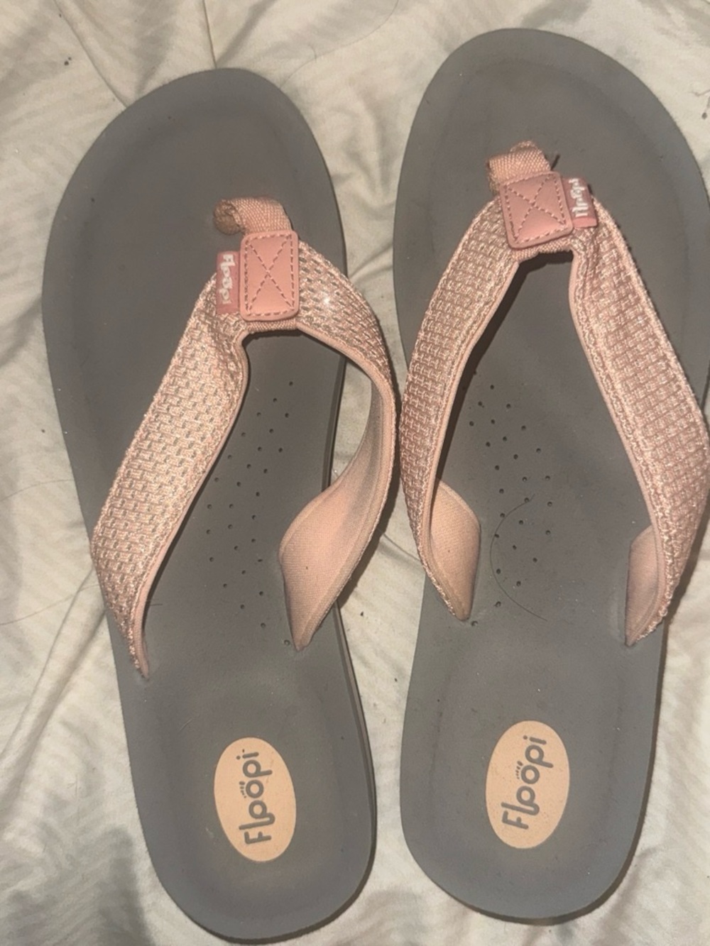 FitFlop Pink Woven-Style Strap Sandals with Gray Footbed